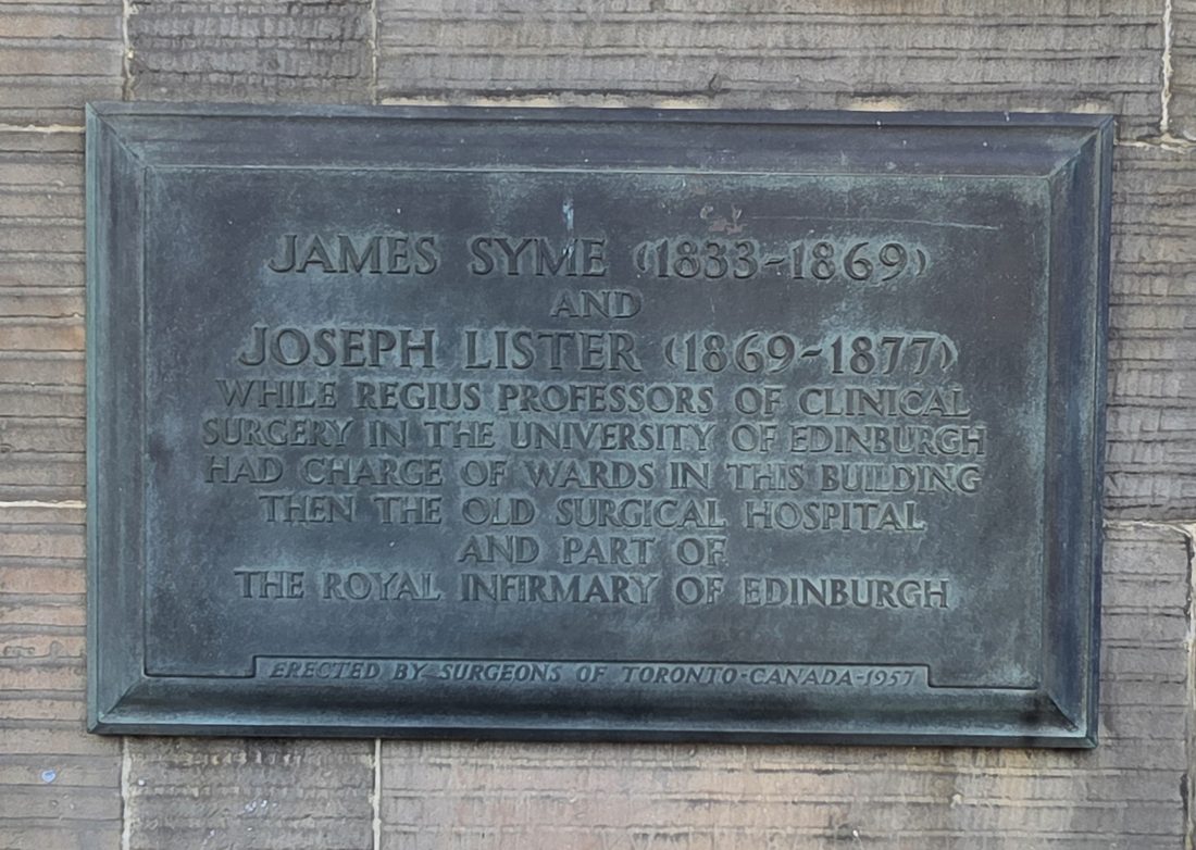 Bronze plaque commemorating James Syme and Joseph Lister, Regius Professors of Clinical Surgery at the University of Edinburgh